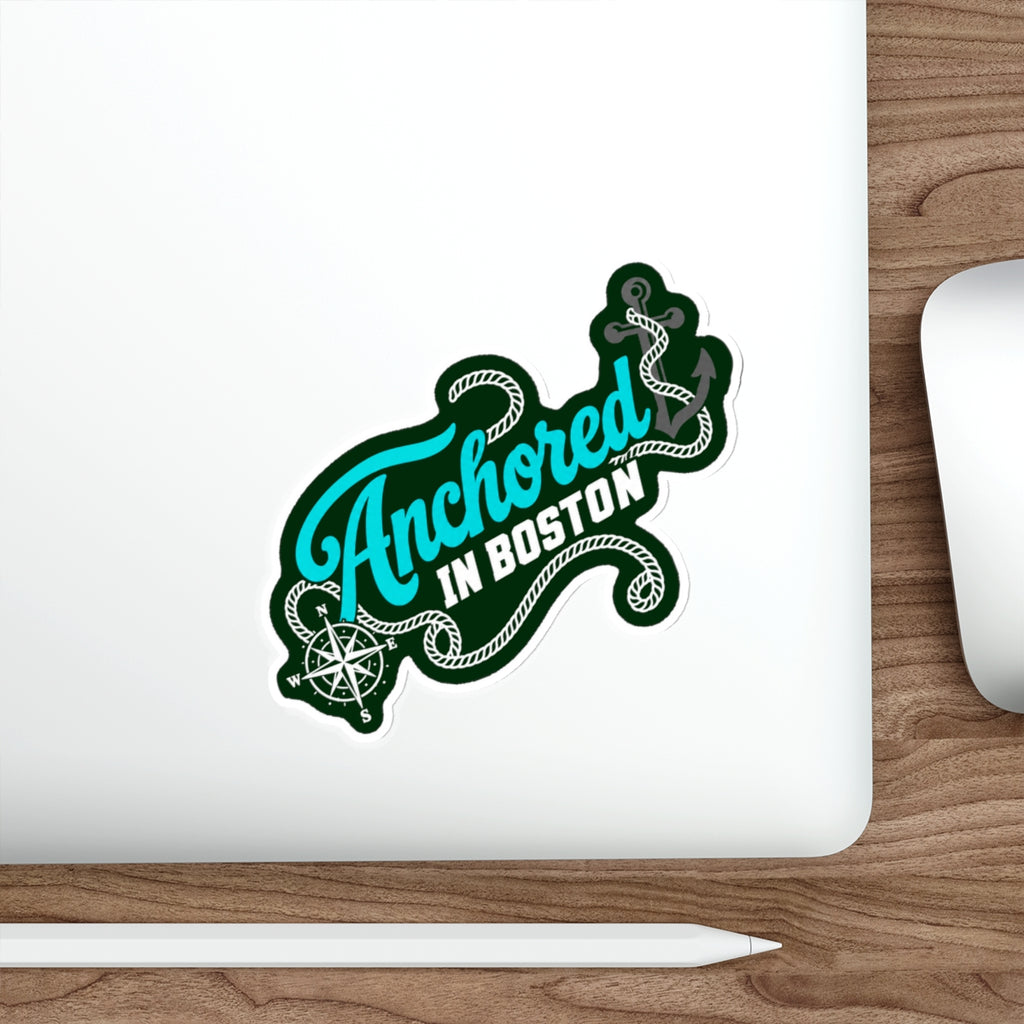 Anchored in Boston Sticker | Nautical Compass Rope Die-Cut Sticker