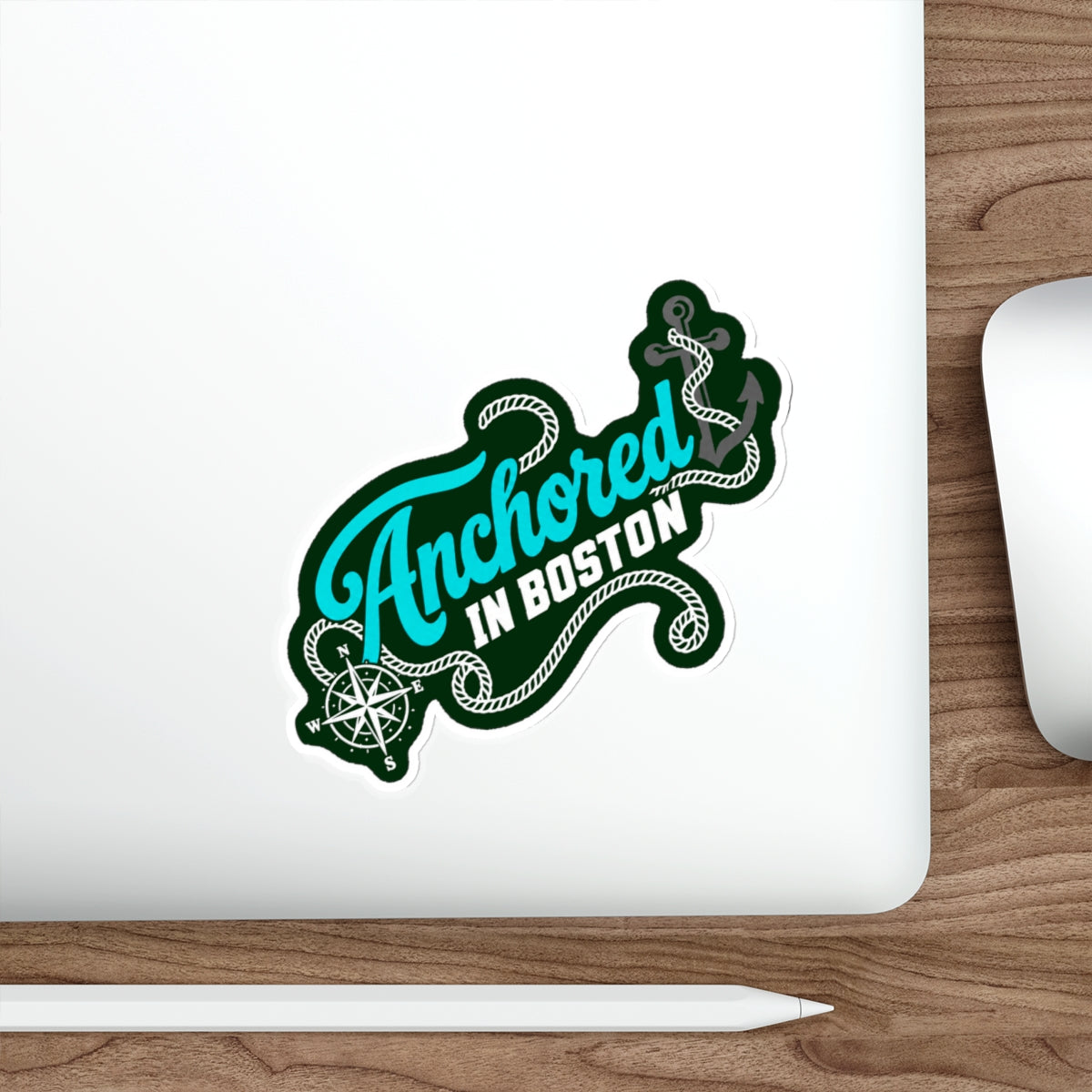 Anchored in Boston Sticker | Nautical Compass Rope Die-Cut Sticker