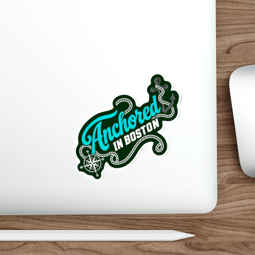 Anchored in Boston Sticker | Nautical Compass Rope Die-Cut Sticker