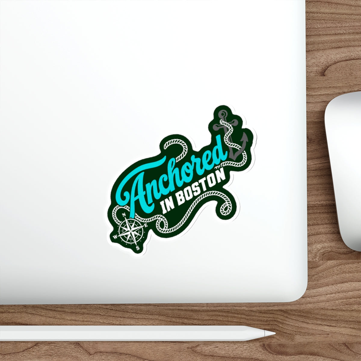 Anchored in Boston Sticker | Nautical Compass Rope Die-Cut Sticker