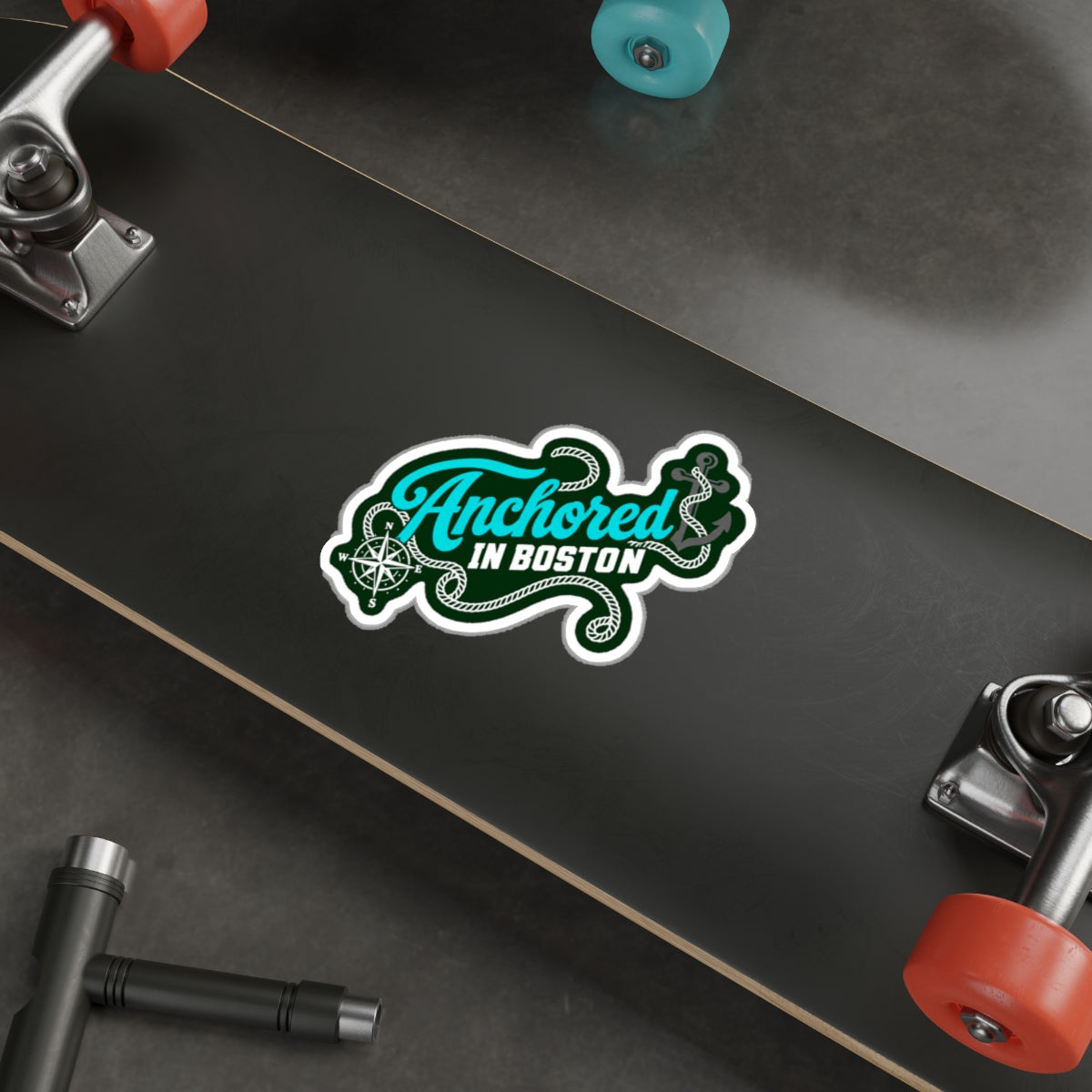 Anchored in Boston Sticker | Nautical Compass Rope Die-Cut Sticker