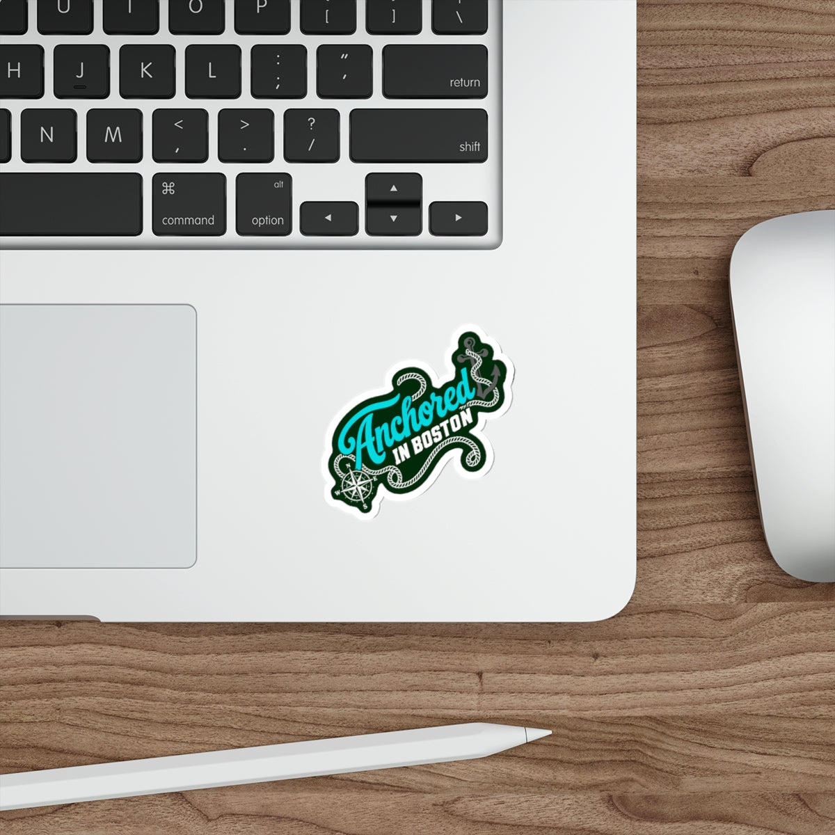 Anchored in Boston Sticker | Nautical Compass Rope Die-Cut Sticker