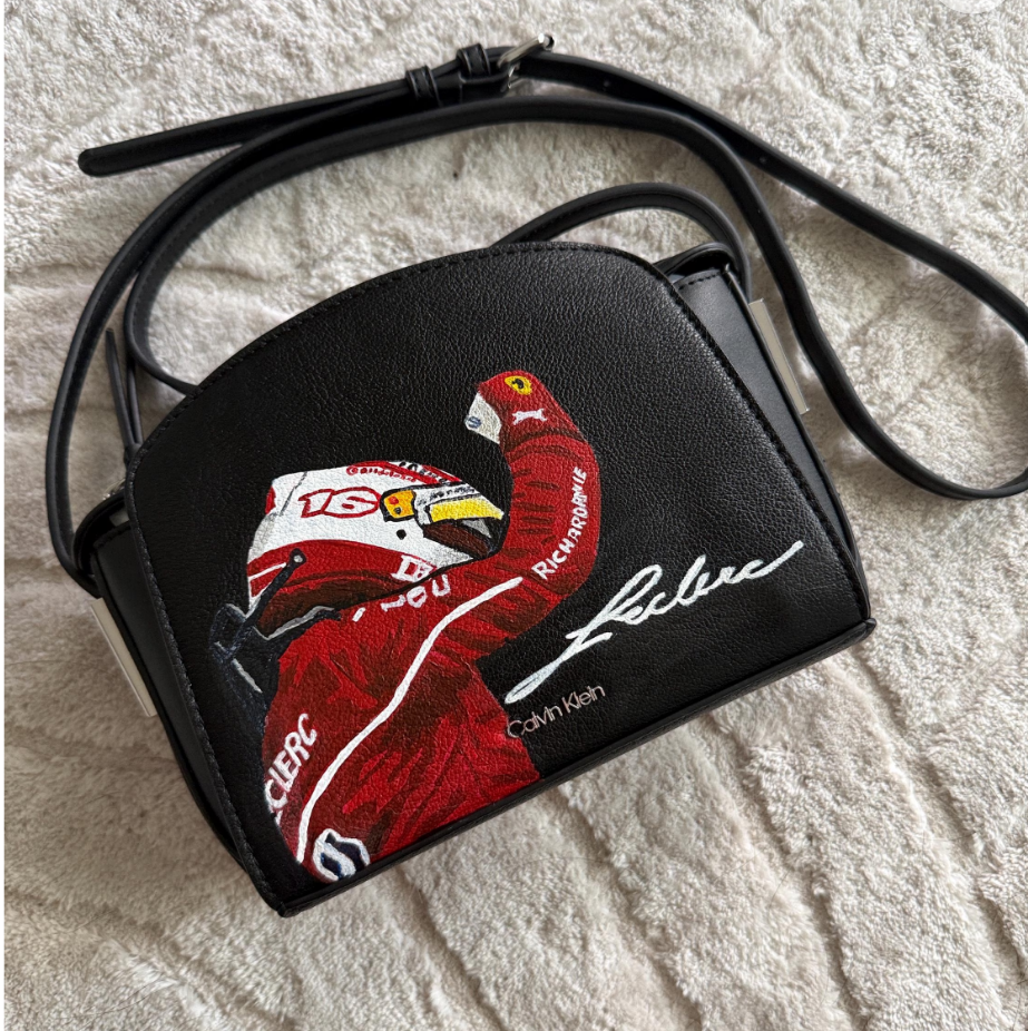 Calvin Klein black Crossbody with F1 Ferrari Charles Leclerc painted design
