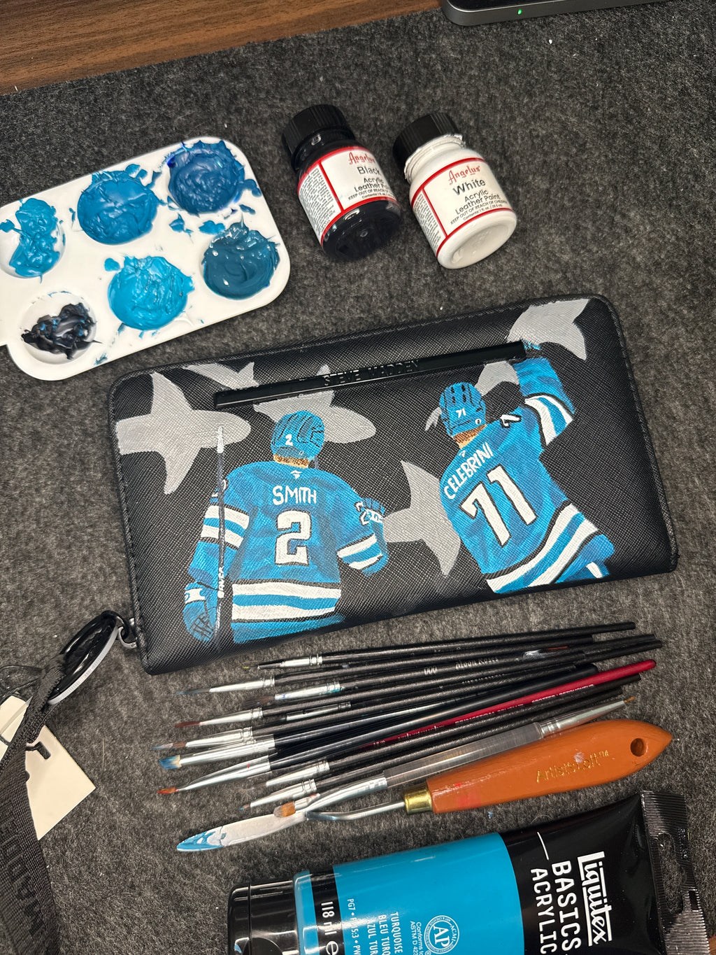 Custom Sane Jose Sharks Celebrini & Smith Wristlet