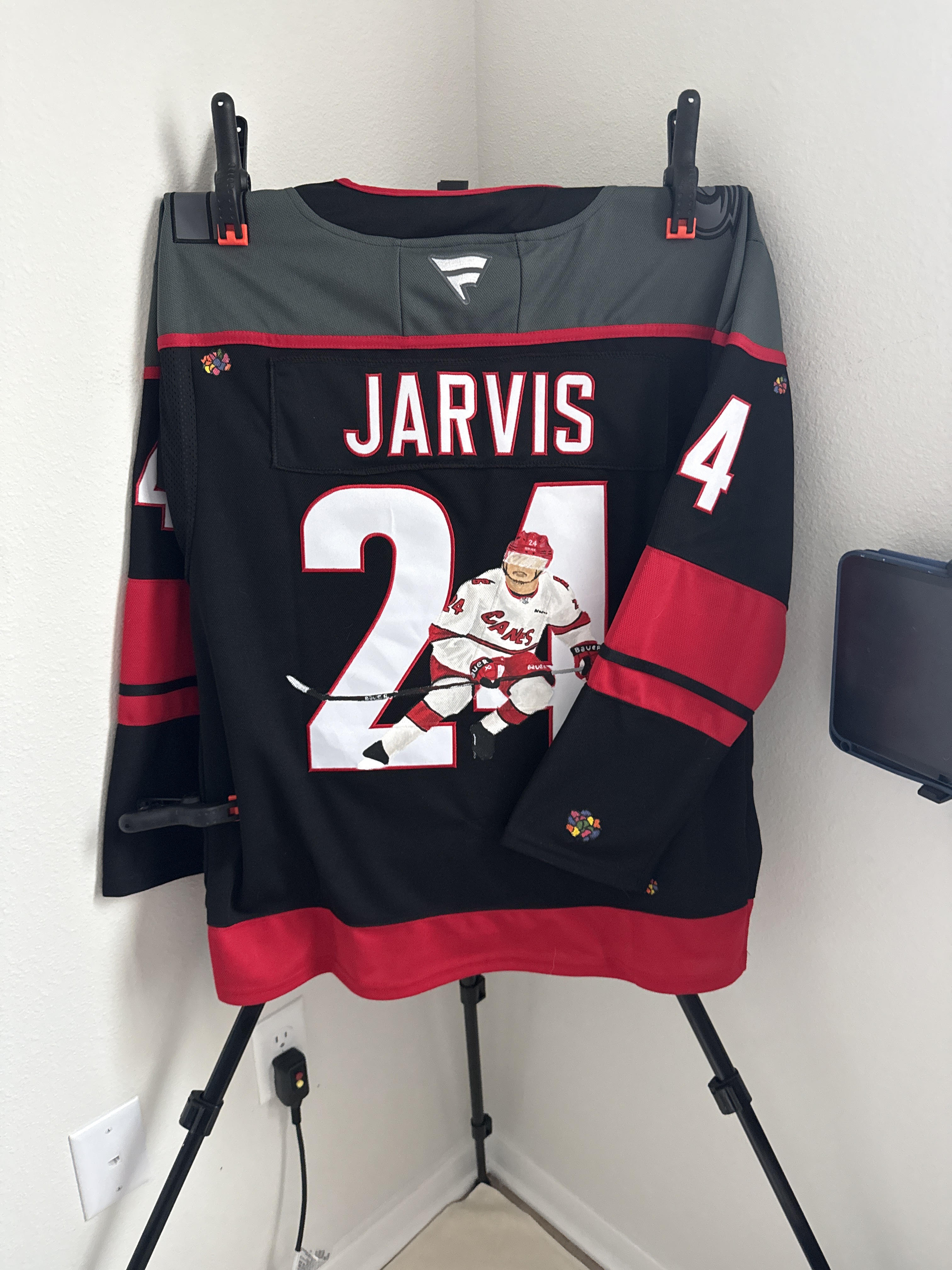 Custom Painted Seth Jarvis Carolina Hurricanes Jersey